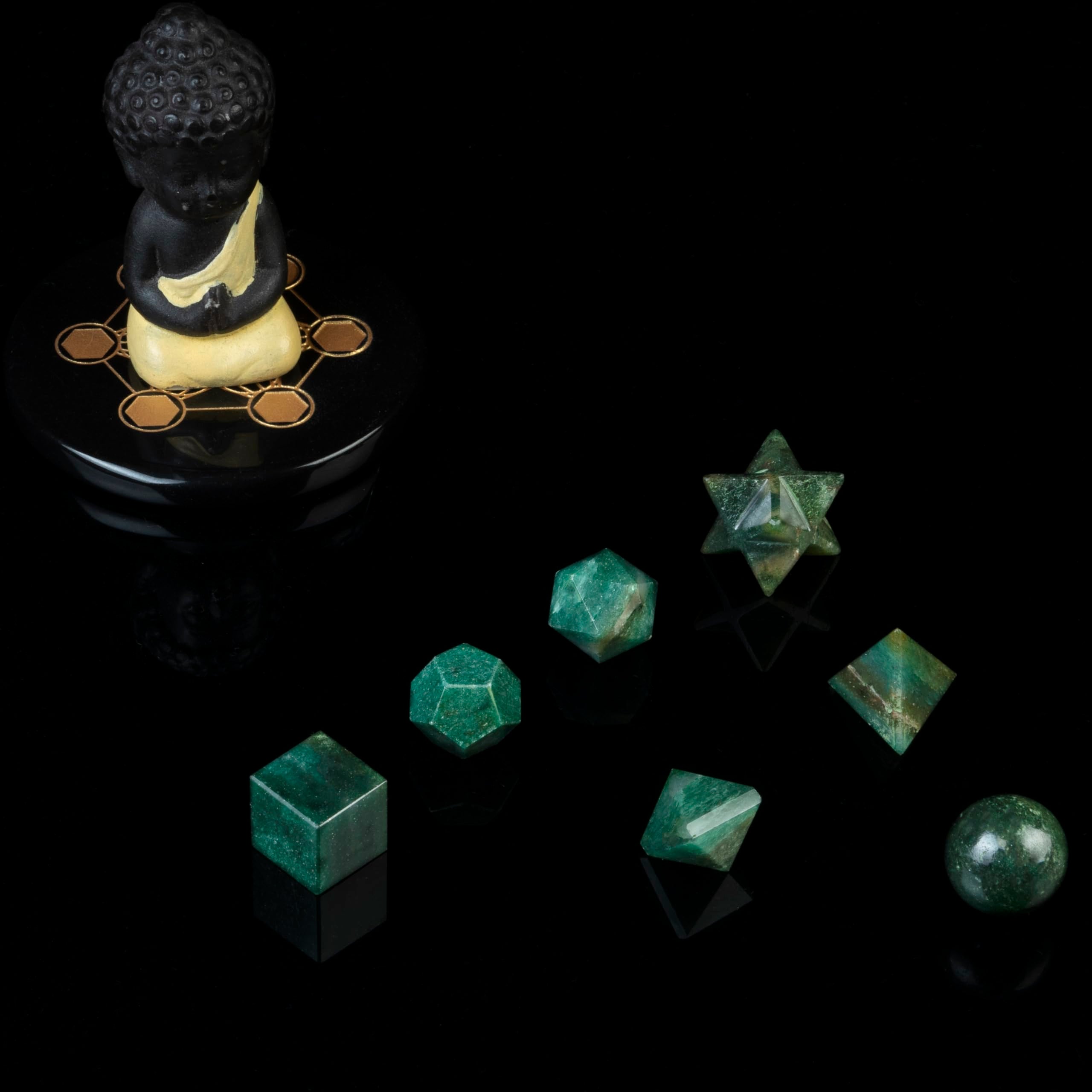 ZAICUS Green Mica platonic solids icosahedron polished crystal for energy work.