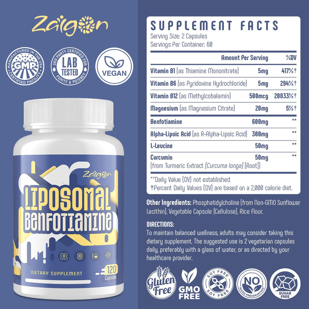 Zaigon Benfotiamine bottle seal communicates freshness and quality control.