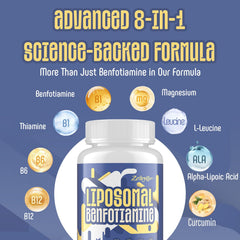 Zaigon Benfotiamine ingredient label closeup emphasizes high potency per serving.