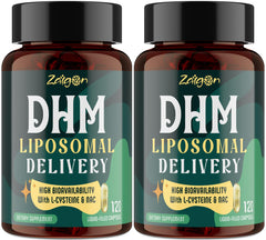 Zaigon liposomal DHM capsules in bottle emphasize enhanced absorption and everyday recovery support.