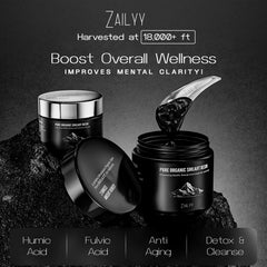 Close-up of ZAILYY Shilajit resin texture with mineral-rich appearance.