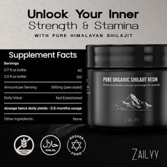 ZAILYY Shilajit resin packaging front highlighting premium quality.