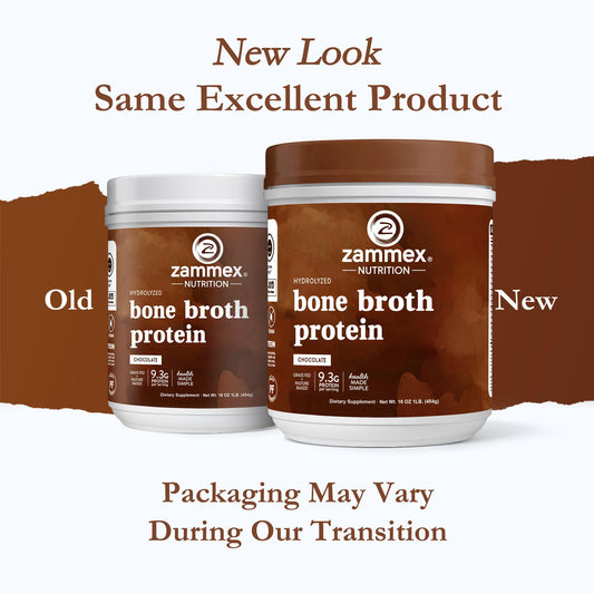 Zammex bone broth powder chocolate scoop ready for protein shakes.