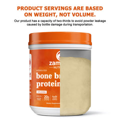 USA-made Zammex bone broth label highlighting cGMP quality and safety