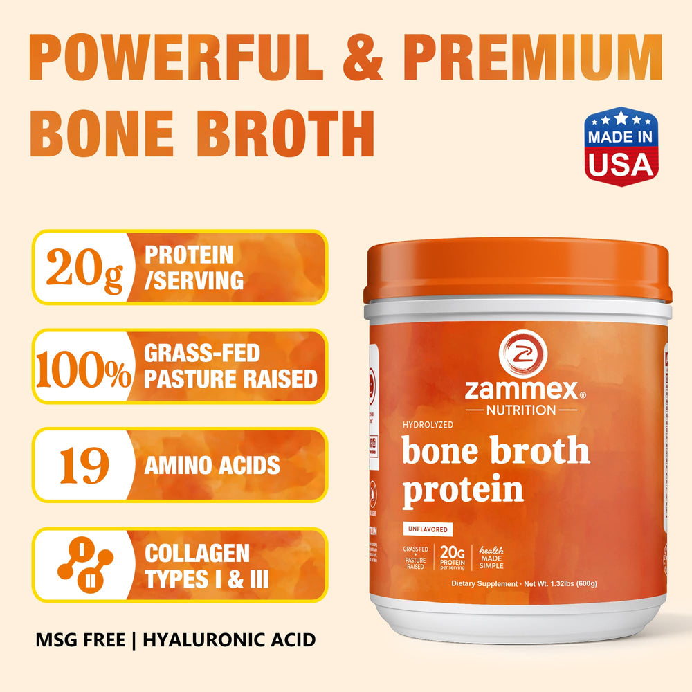 Zammex chocolate flavor bone broth powder stirred into a mug for rich taste