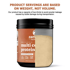 Chocolate flavor swirl of Zammex collagen powder in liquid.