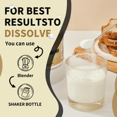 Zammex Colostrum Powder glass ready to mix with water or smoothies for convenience.