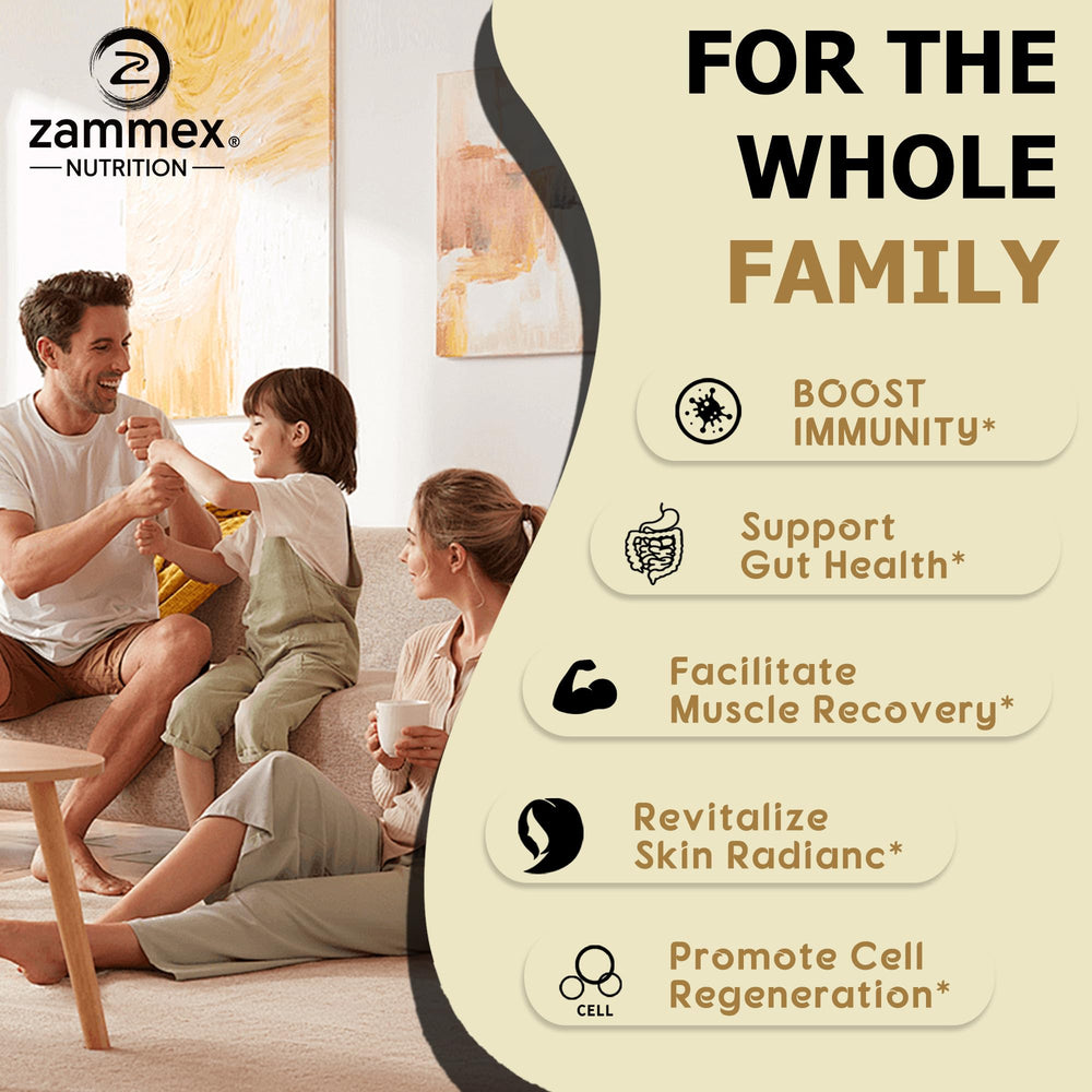 Zammex grass-fed colostrum container conveys ethical sourcing and premium nutrition.