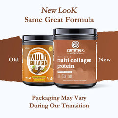 Scoop of Zammex collagen powder being added to a glass for easy mixing.