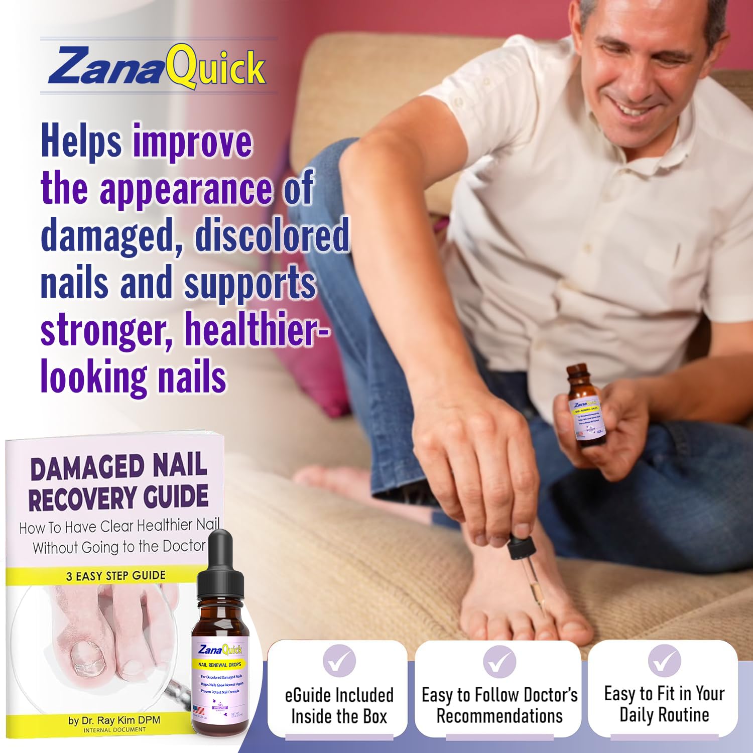 ZanaQuick toenail discoloration improvement highlights clearer nails over time.