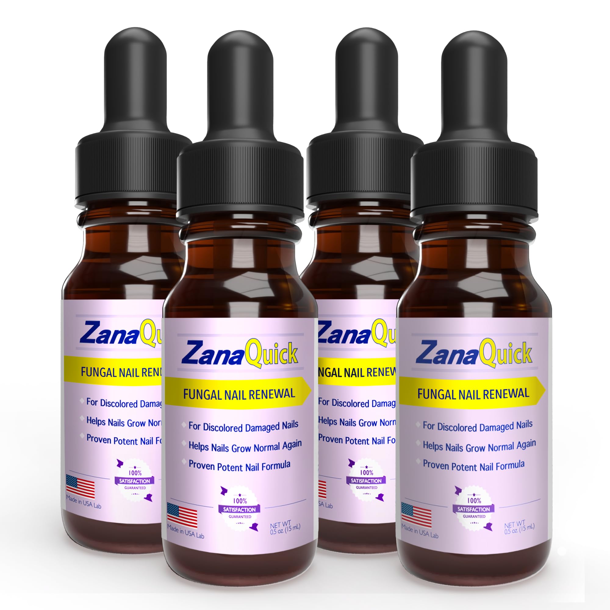 ZanaQuick toenail drops 4-pack bottle for convenient home care and appearance improvement.