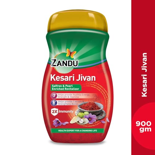 Zandu Kesari Jivan anti-age formula jar close-up emphasizing revitalizing herbal blend