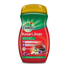 Zandu Kesari Jivan 900g front label with saffron highlights daily energy support
