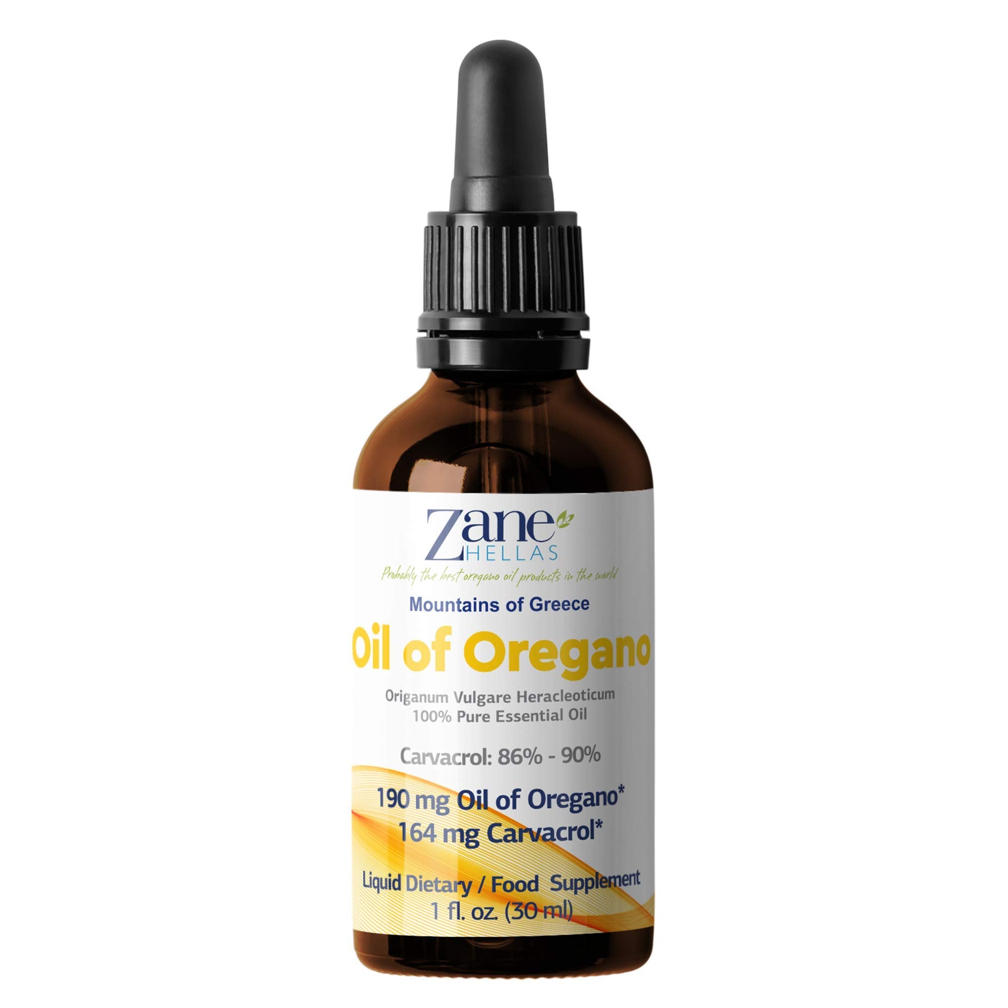 Zane Hellas oregano oil origin Greece badge underscores heritage and genuine sourcing.