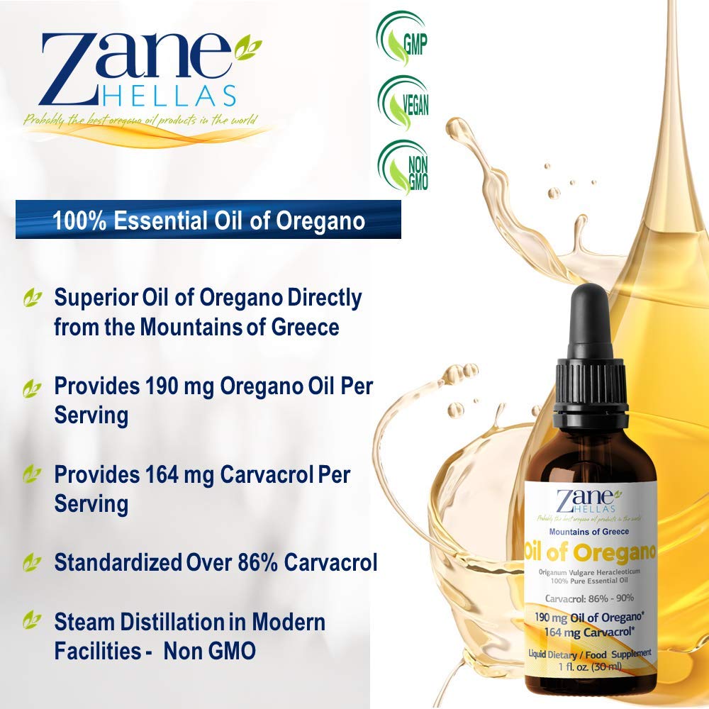 Zane Hellas undiluted Greek oregano oil signals premium quality.