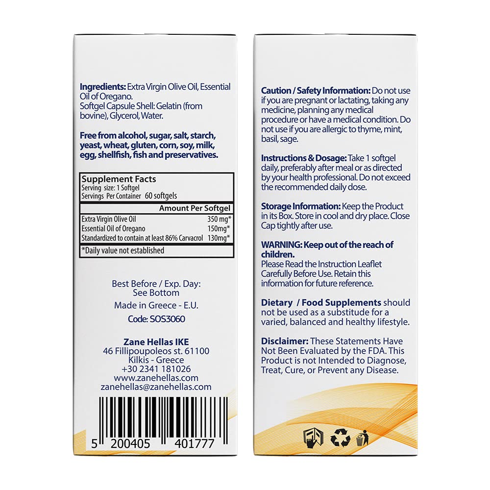 Zane Hellas Oregano Softgel poured for easy daily use.