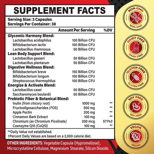 Zanleuds Probiotics for Men 50+ bottle back with supplement facts for easy dosage planning.
