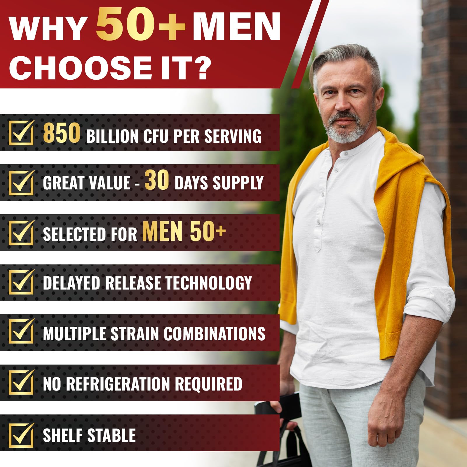 Zanleuds Probiotics for Men 50+ no dairy, gluten, or soy in formula.
