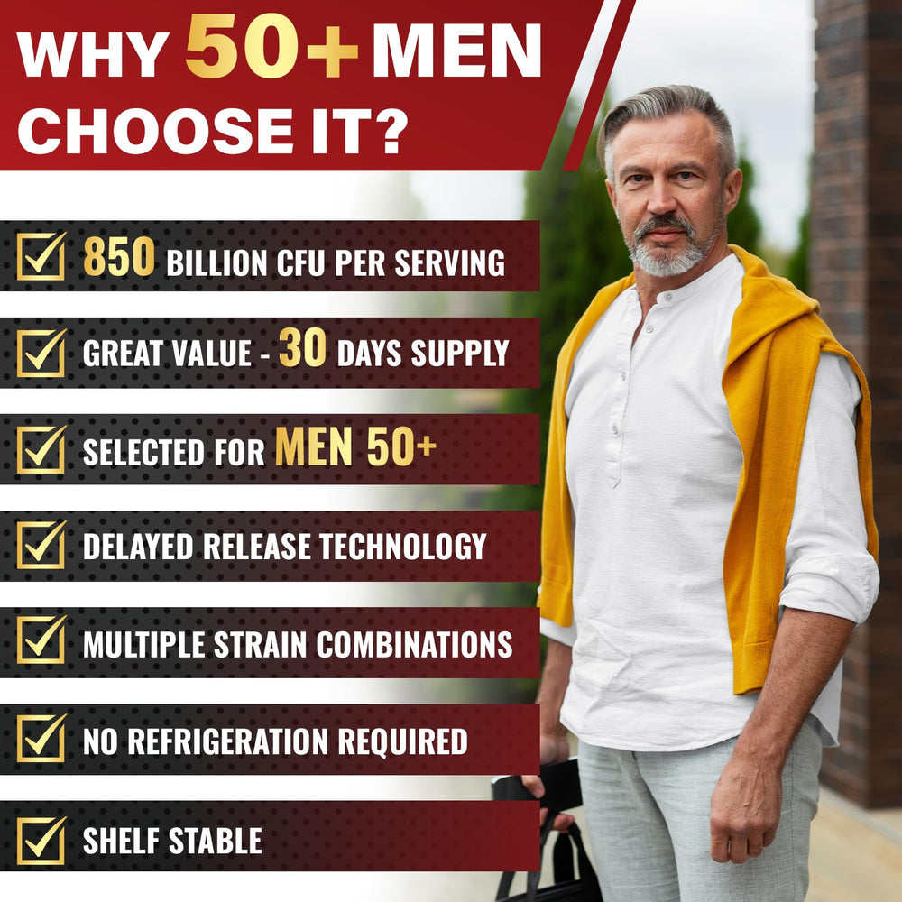 Zanleuds Probiotics for Men 50+ no dairy, gluten, or soy in formula.