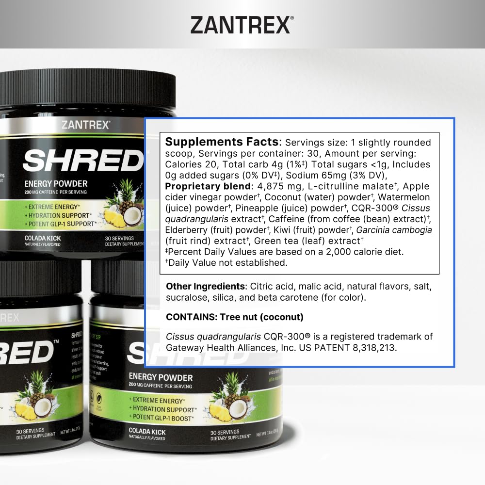 Zantrex Shred close-up of powder texture for sustained energy during workouts.
