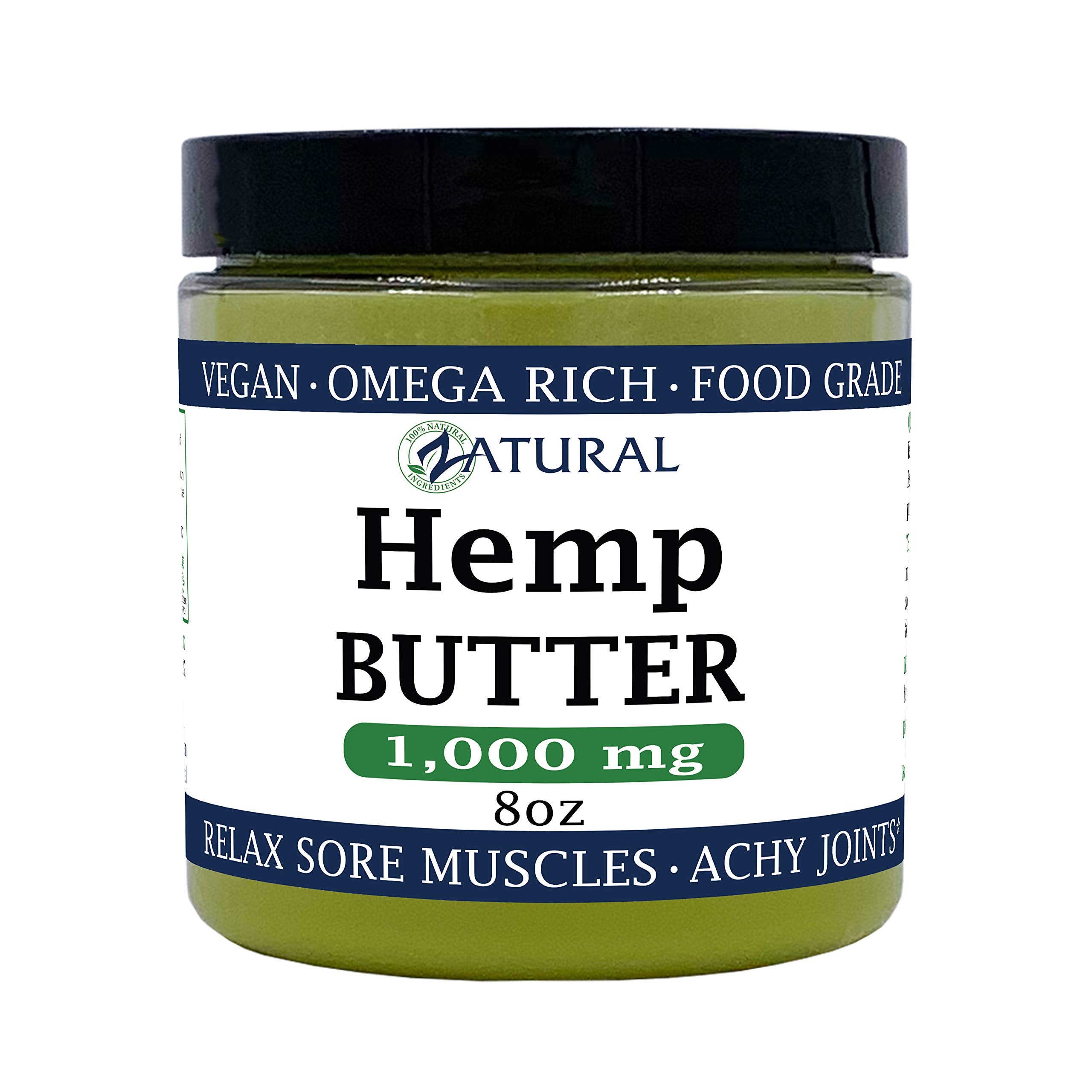 Zatural Hemp Butter jar close-up shows creamy texture for dry skin care.