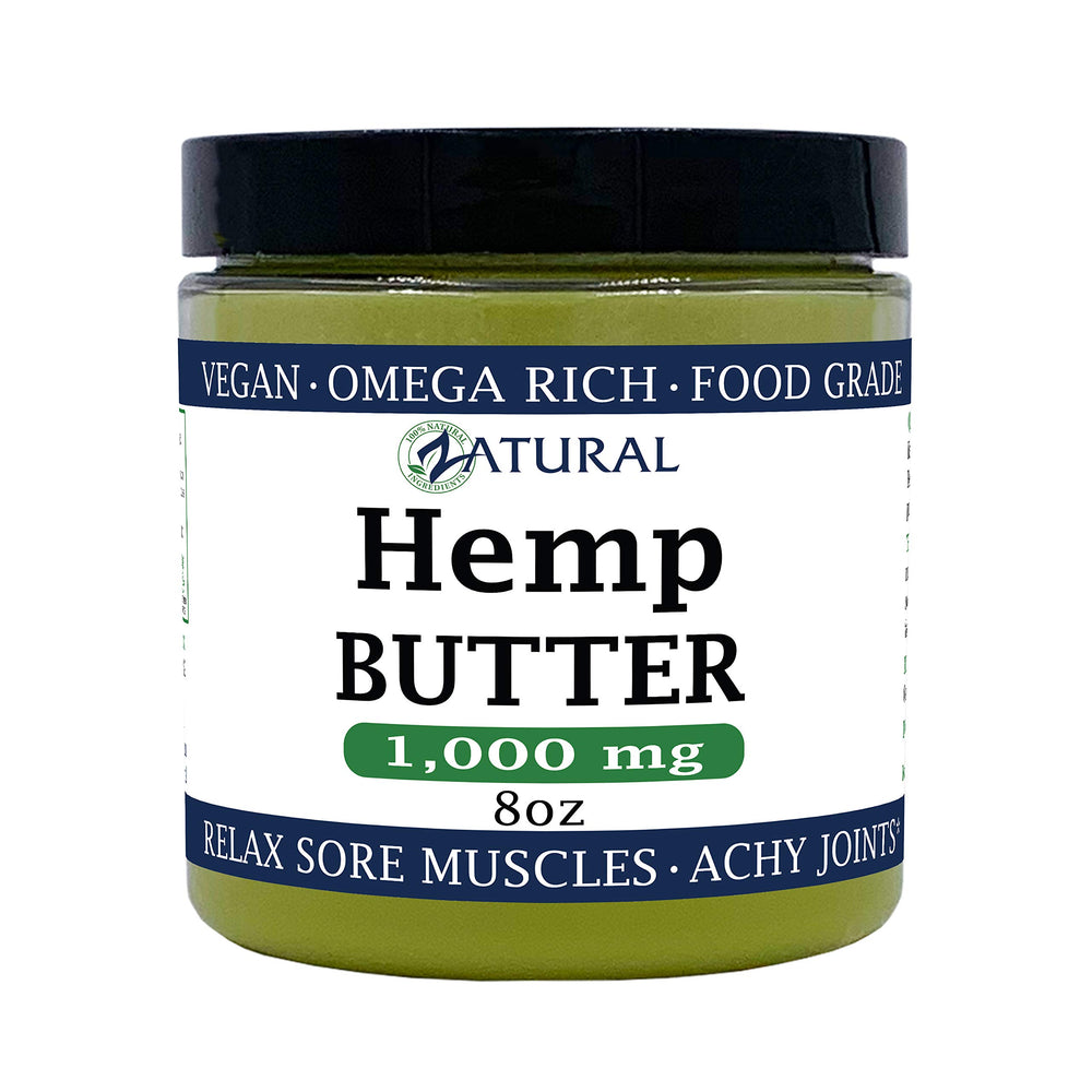 Zatural Hemp Butter jar close-up shows creamy texture for dry skin care.
