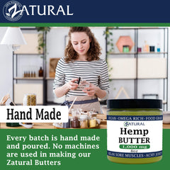 Zatural Hemp Butter spread on bread suggests a food-grade kitchen use.