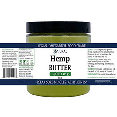 Zatural Hemp Butter label detail highlights vegan and food-grade qualities.