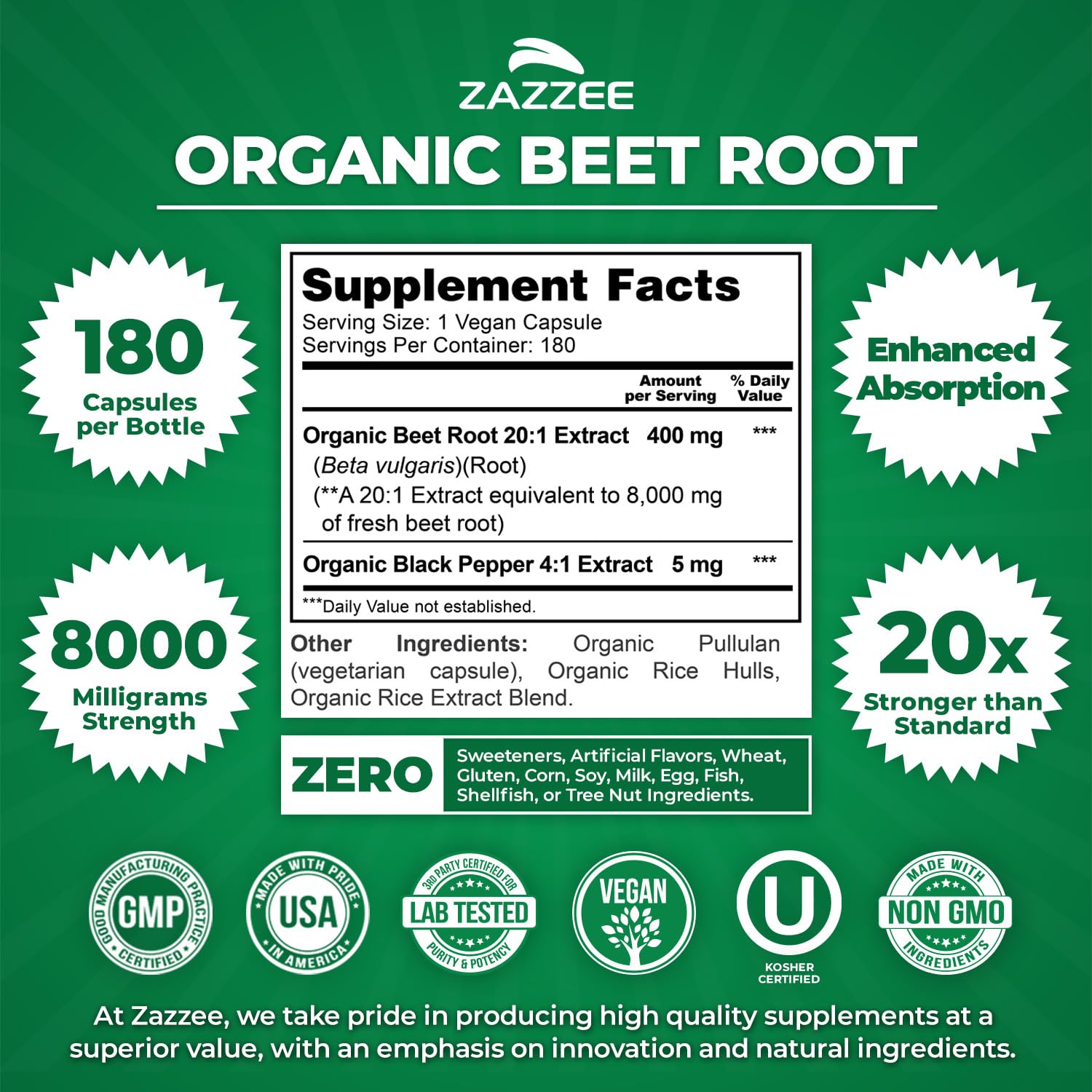Zazzee Black Pepper Extract image emphasizes enhanced absorption potential