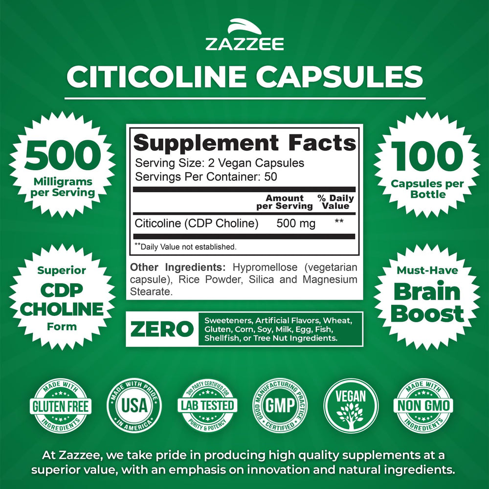 Zazzee Citicoline bottle being poured for convenient daily use