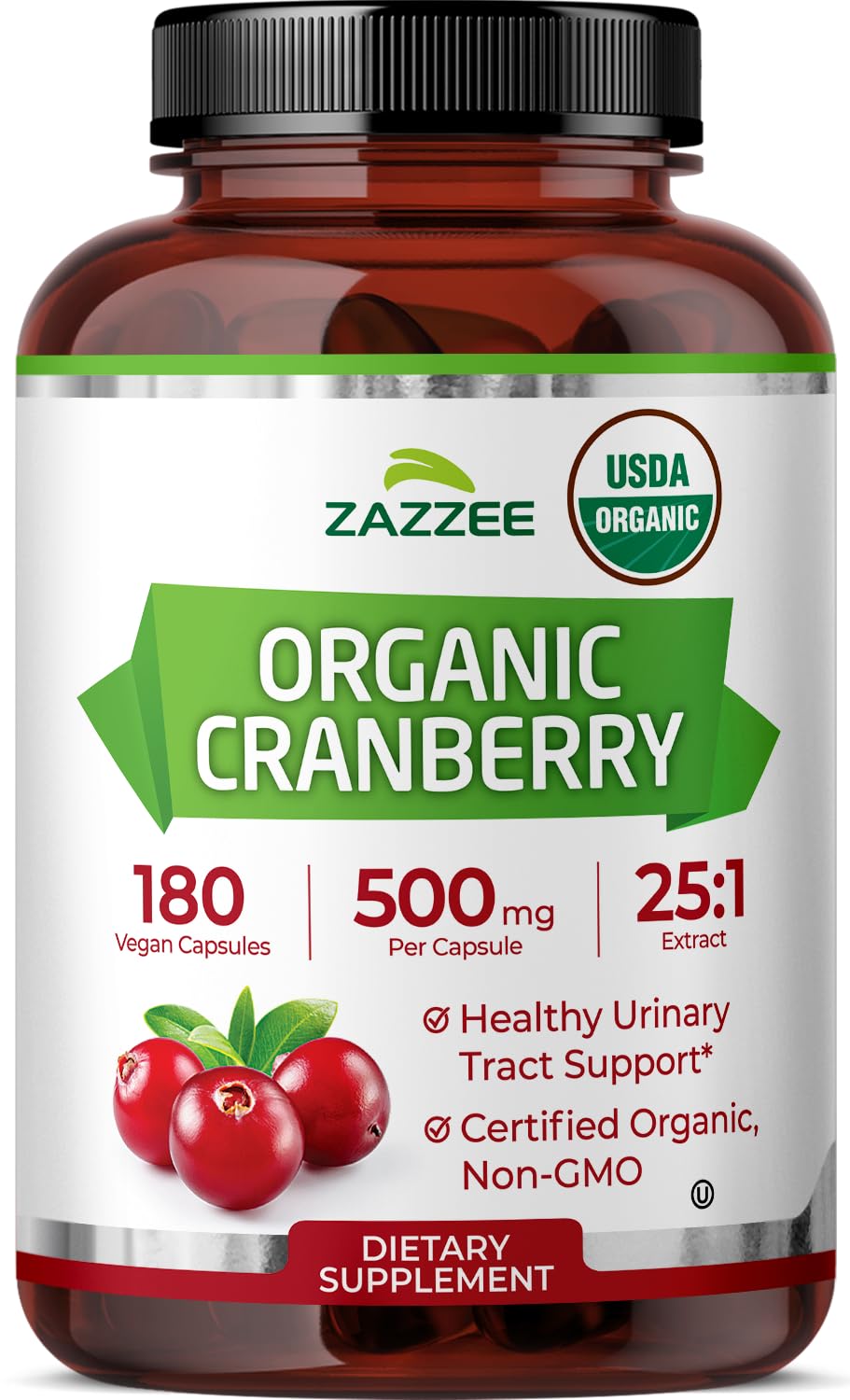 Zazzee Cranberry 25x Extract bottle close-up highlighting potency and value