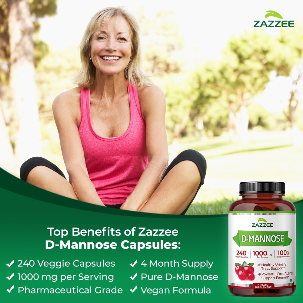 Zazzee D-Mannose label close-up showing 1000 mg per serving