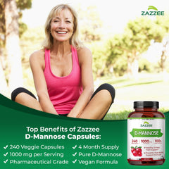 Zazzee D-Mannose label close-up showing 1000 mg per serving