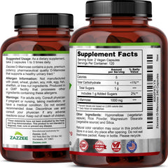 Zazzee D-Mannose non-GMO badge indicating plant-based production