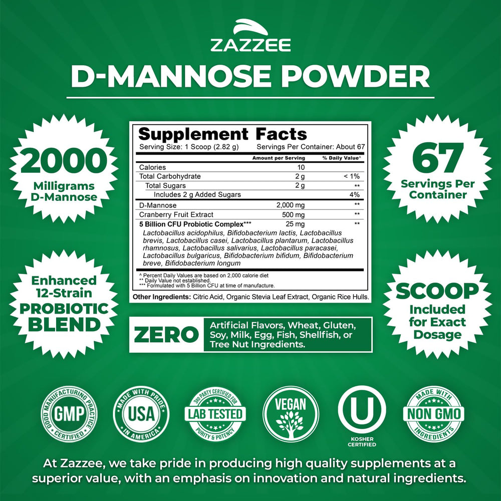 Cranberry extract alongside Zazzee D-Mannose Powder Plus for daily use.