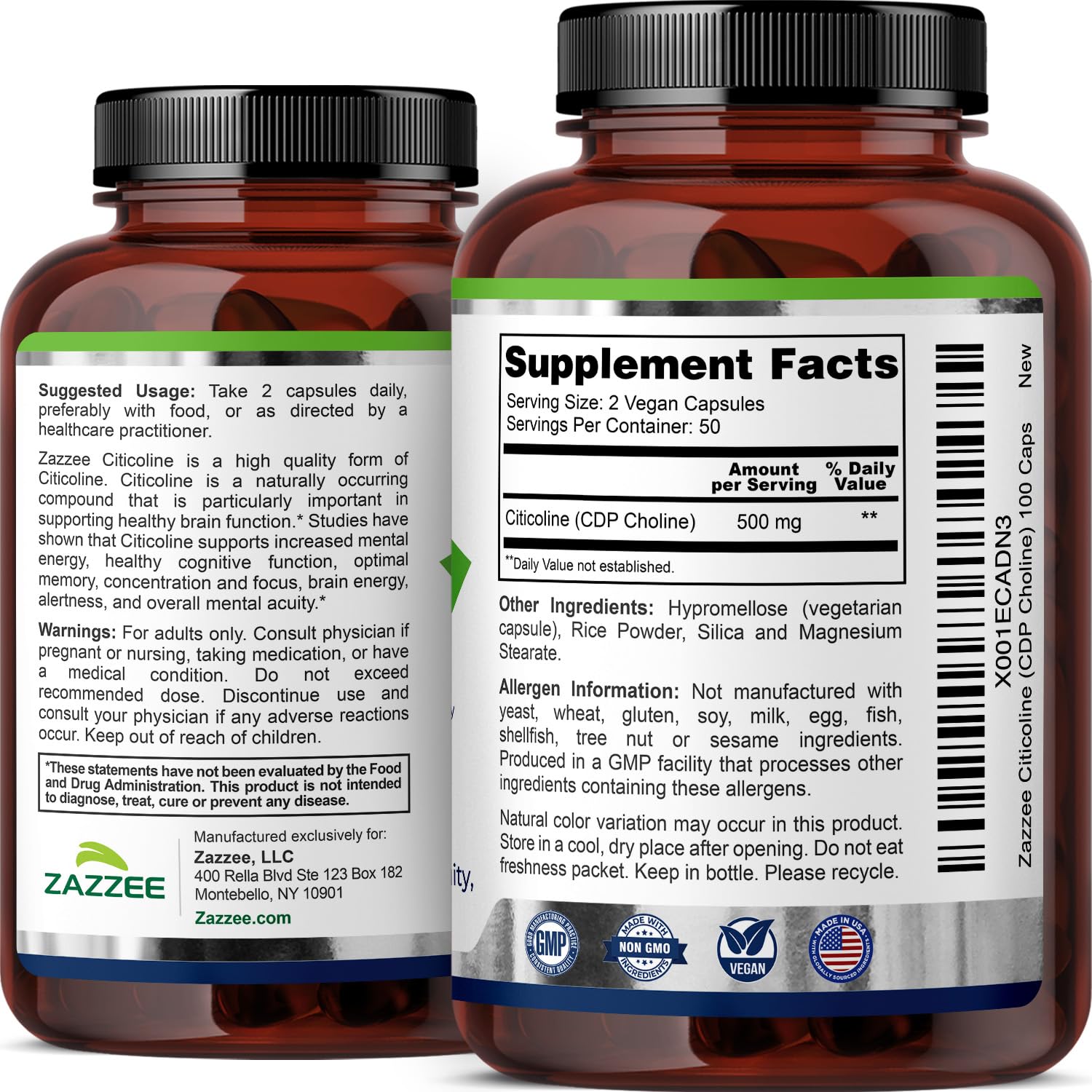 Zazzee product label close up shows ingredients and purity