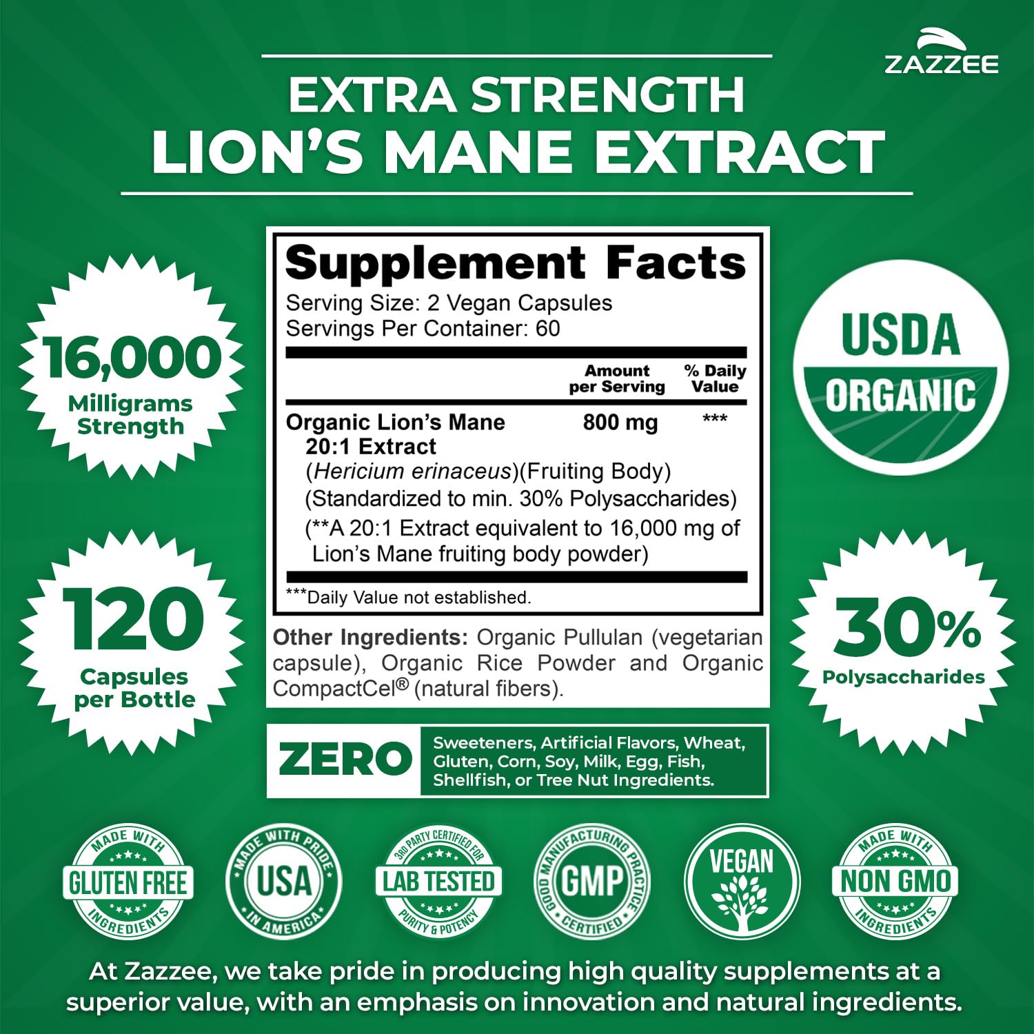 Zazzee USDA Organic seal indicating certified organic quality.