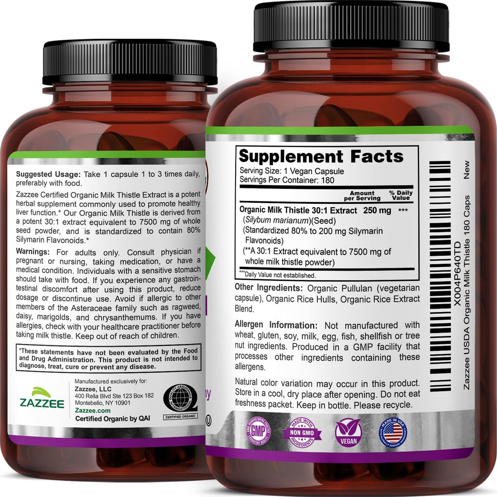 Zazzee Organic Milk Thistle bottle pour demonstrates easy daily dosing.