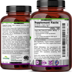 Zazzee Organic Milk Thistle bottle pour demonstrates easy daily dosing.
