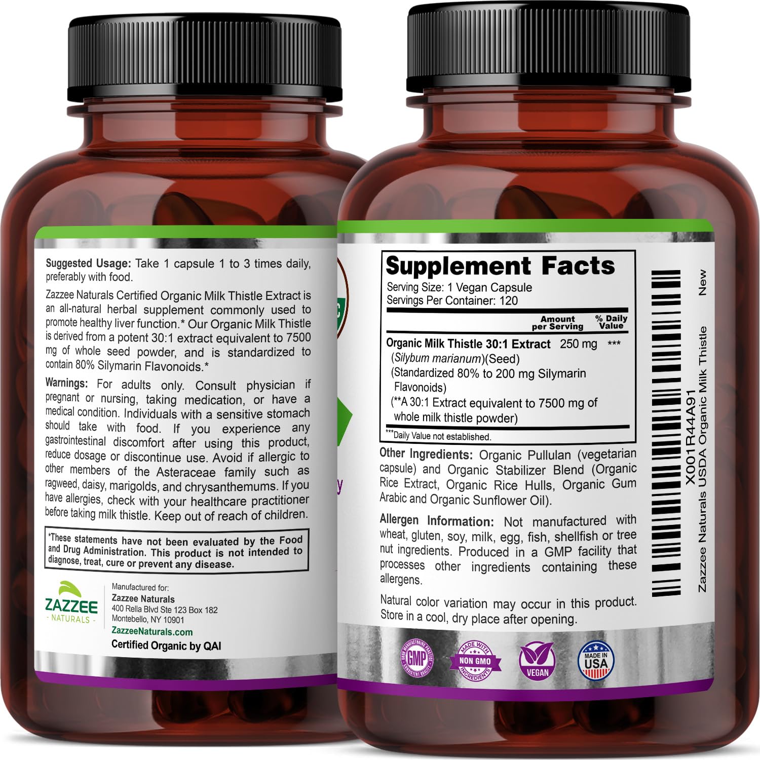 Zazzee four-month supply claim on packaging appeals to value shoppers.