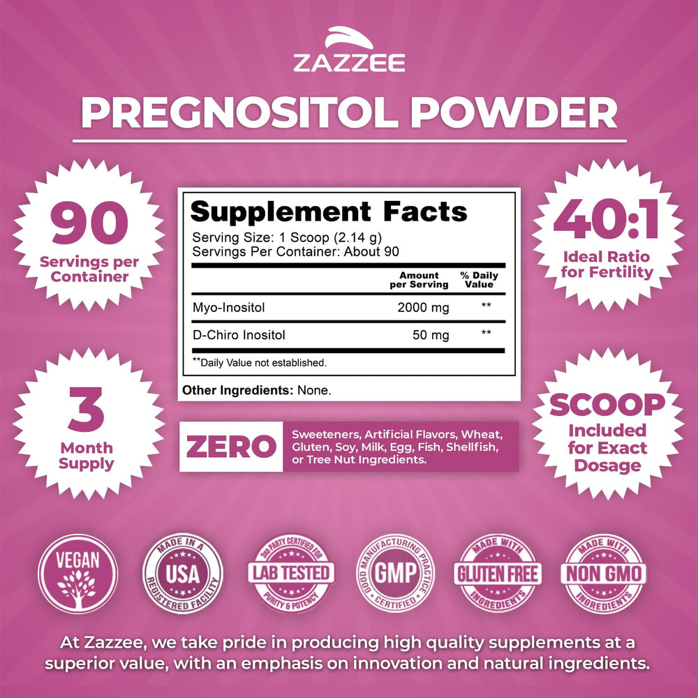 Zazzee Pregnositol free scoop demonstrates precise dosage for consistent servings