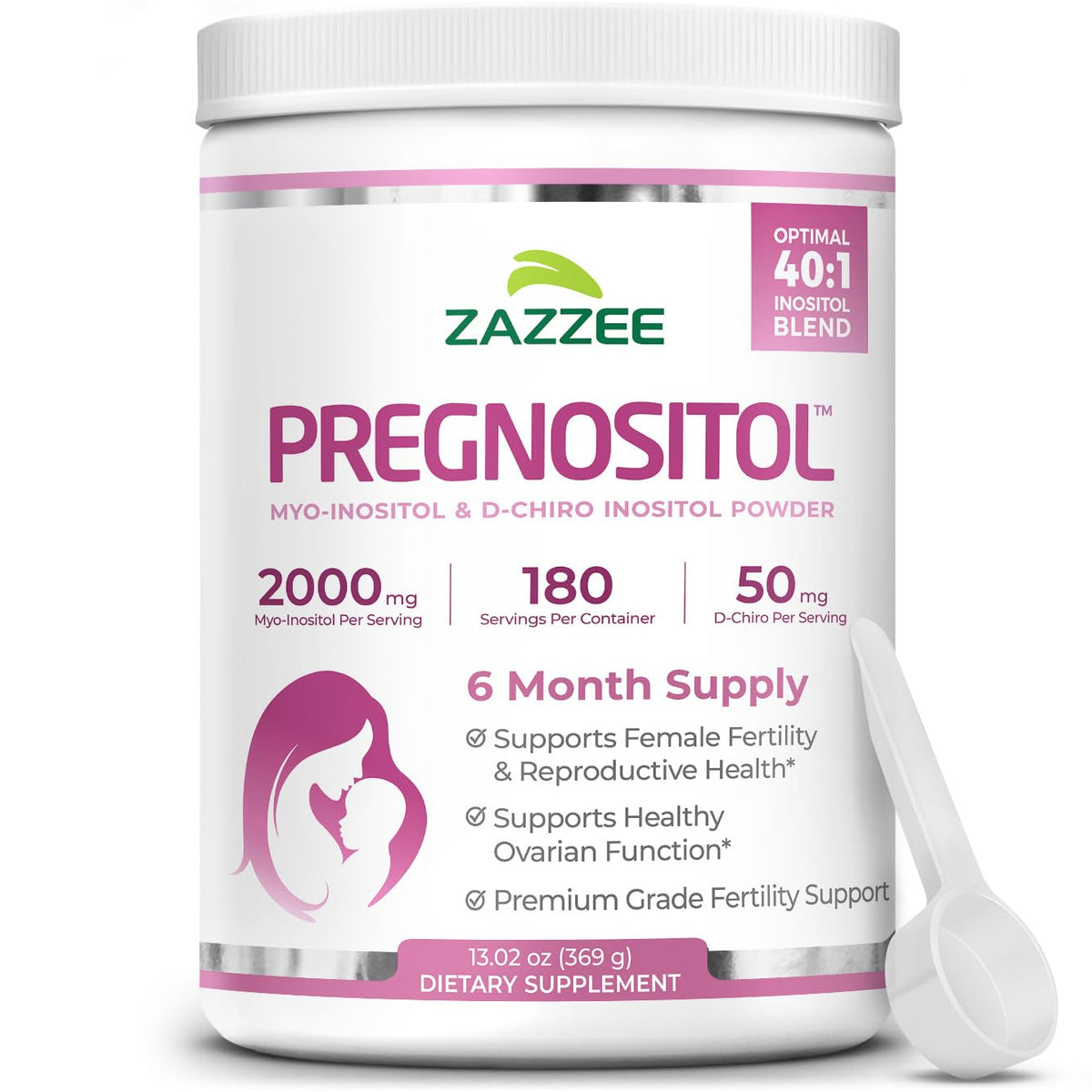 Zazzee Pregnostol bottle front showing a 6-month supply for easy planning.