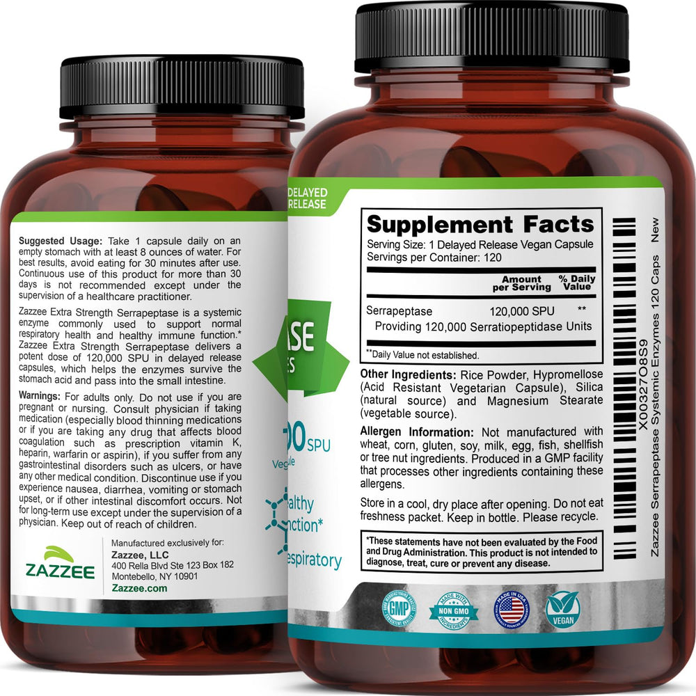 Zazzee Serrapeptase capsule pour demonstrating easy daily intake.