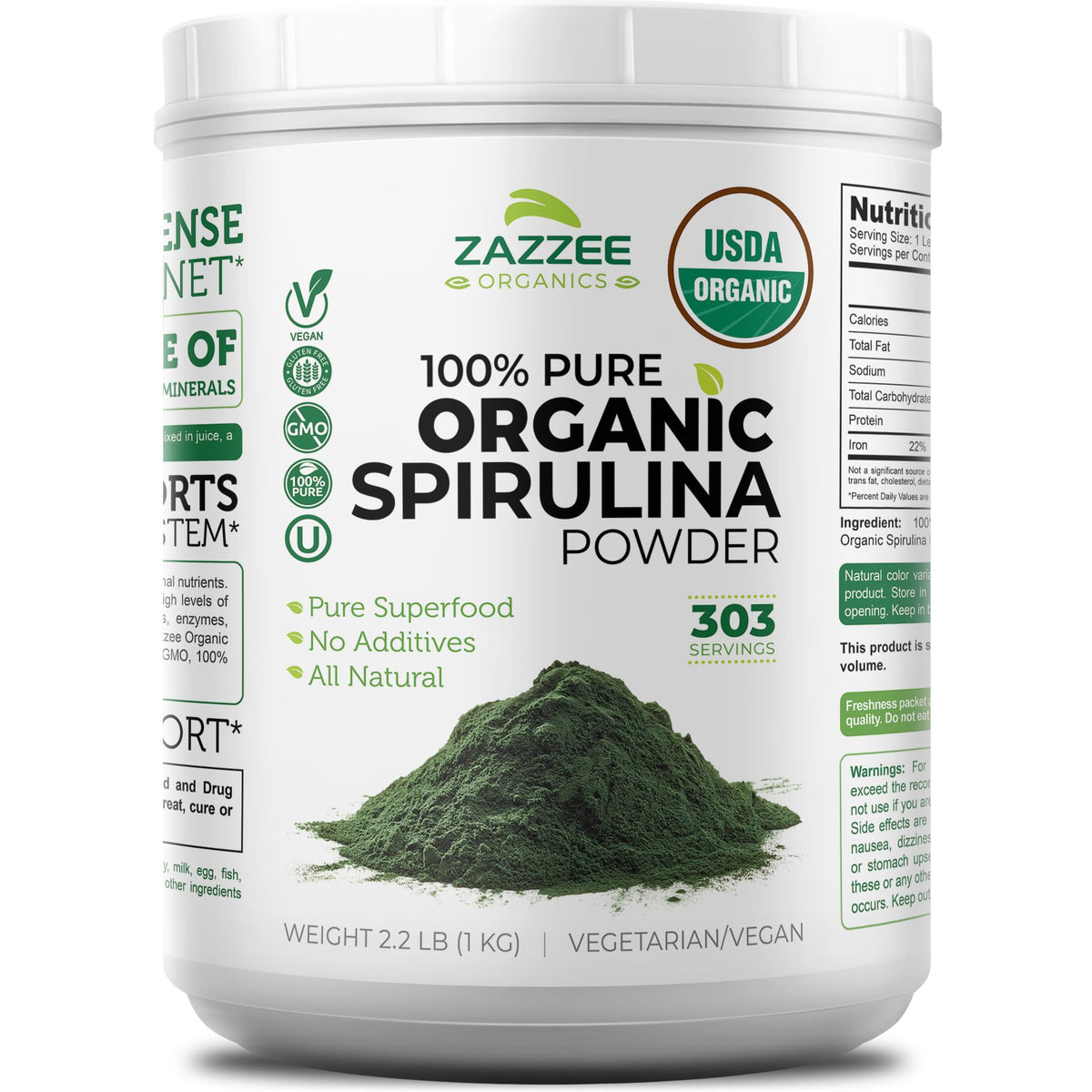 Zazzee spirulina powder container for fresh daily use.