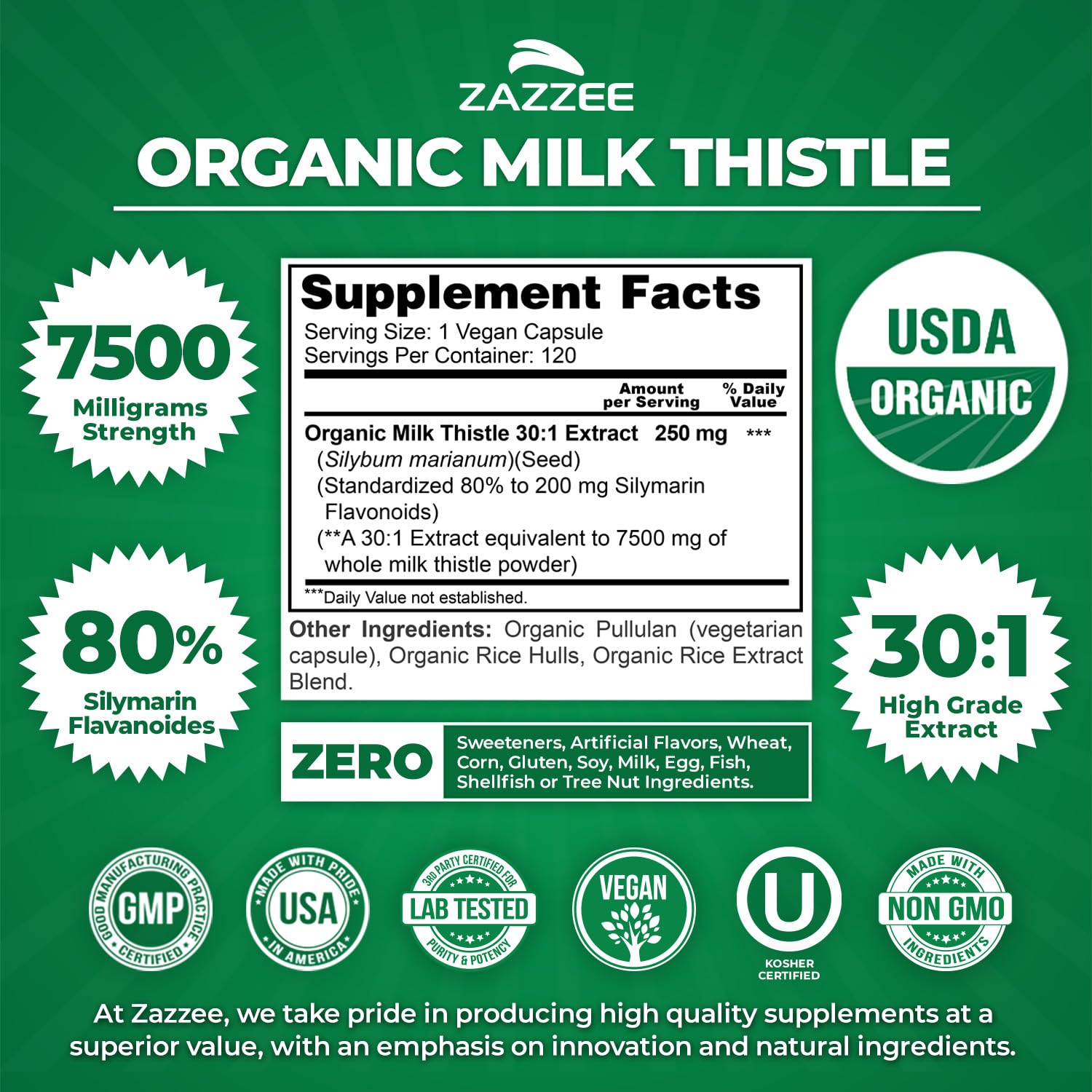 Zazzee USDA Organic label on bottle confirms organic certification.