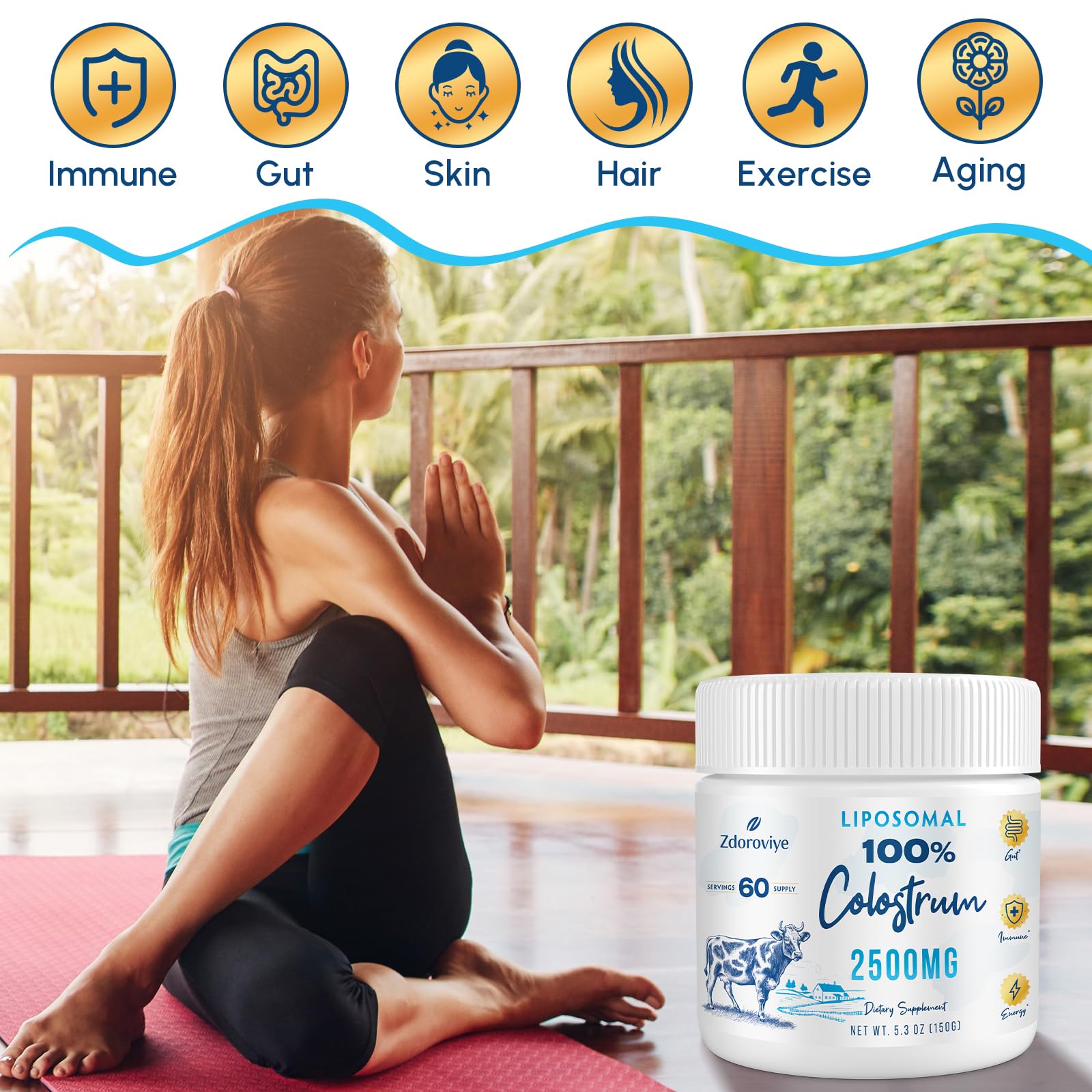 Packaging and bottle of Zdoroviye liposomal bovine colostrum powder.
