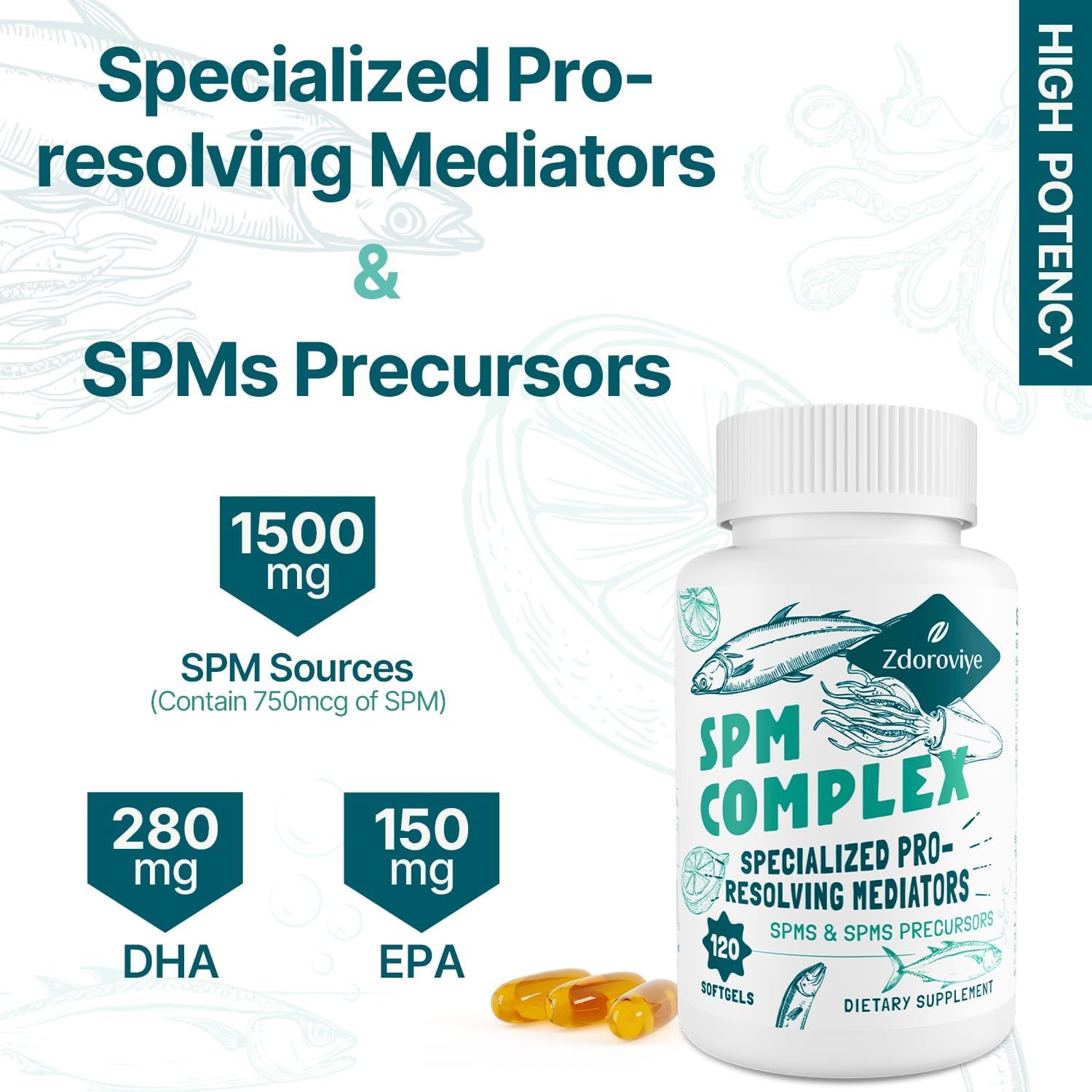 Zdoroviye SPM Supplement softgels closeup, smooth capsules designed for easy daily use.