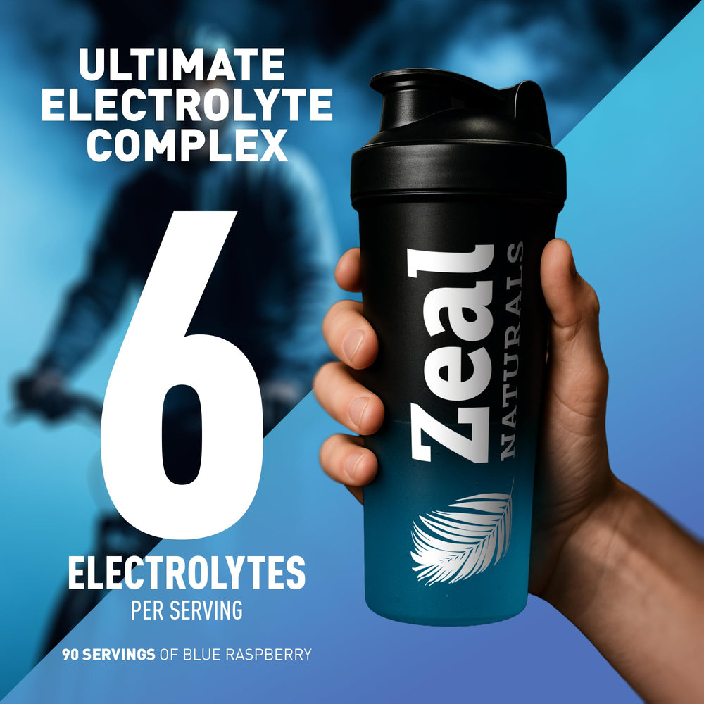 Zeal Electrolyte Powder label close-up highlights BCAAs and B-vitamins.