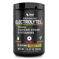 Zeal Electrolyte Powder bottle pour supports workout hydration.