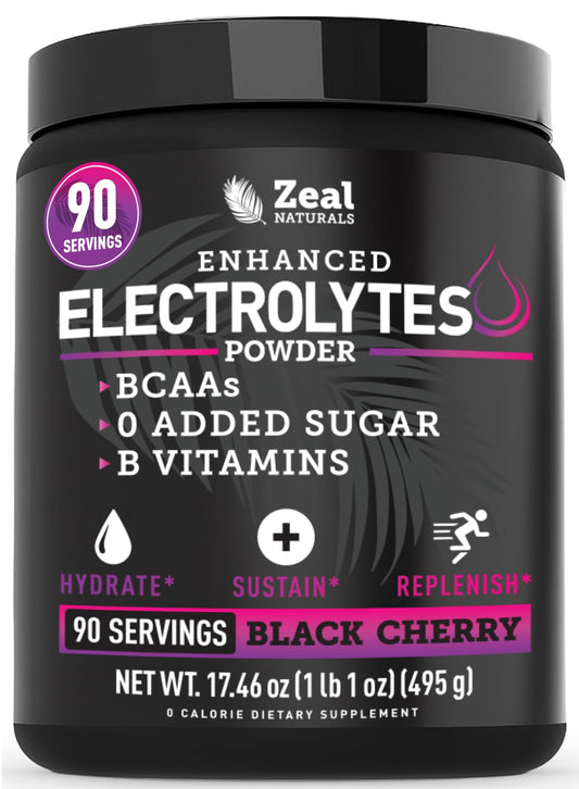 Zeal Electrolyte Powder bottle — zero sugar hydration for workouts